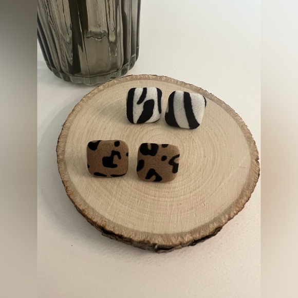 Animal Print Fabric Large Stud Earrings - Leopard Print Studs -Zebra Print Studs - Picture 3 of 12